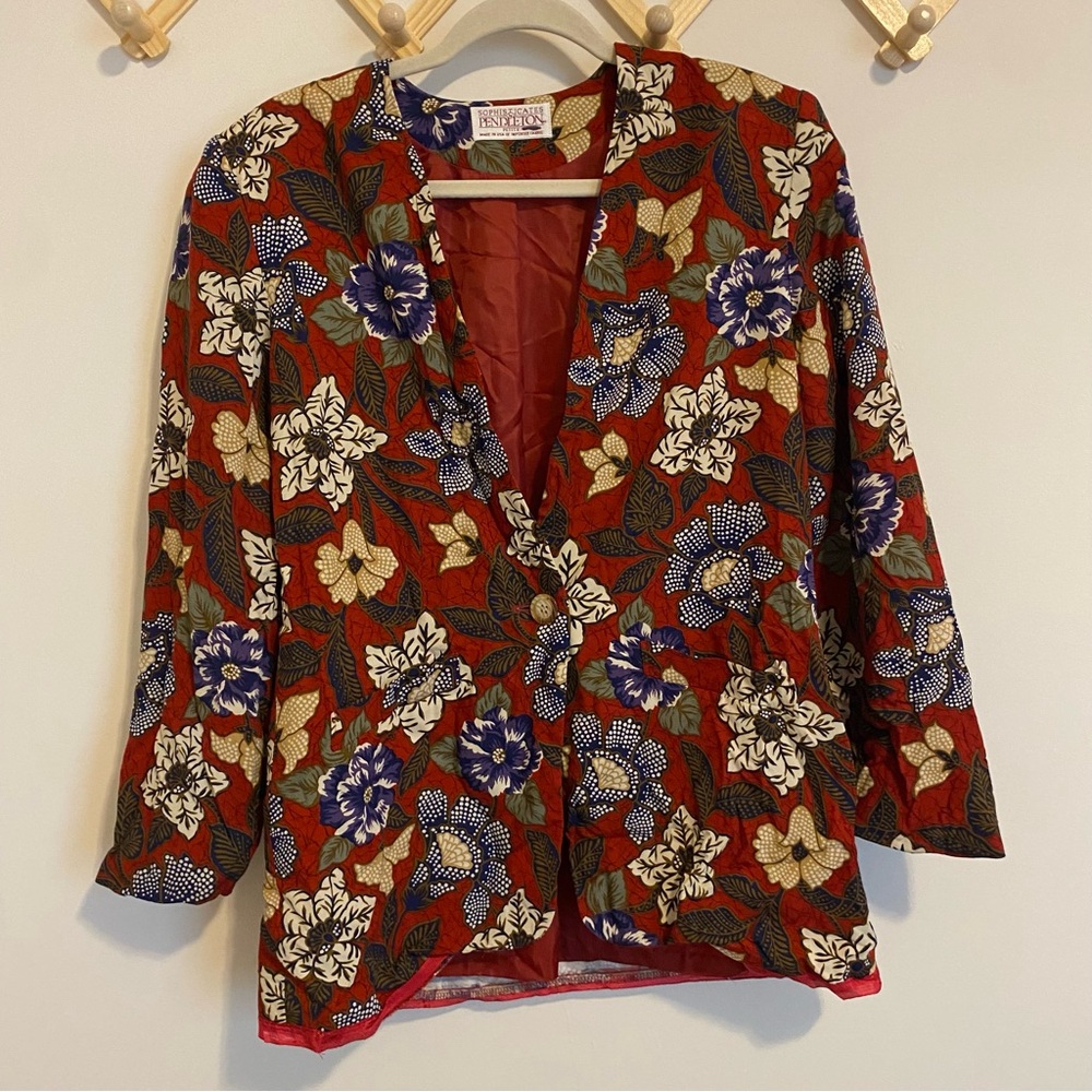 Vintage Pendleton Sophisticates Red Floral Blazer size 10P